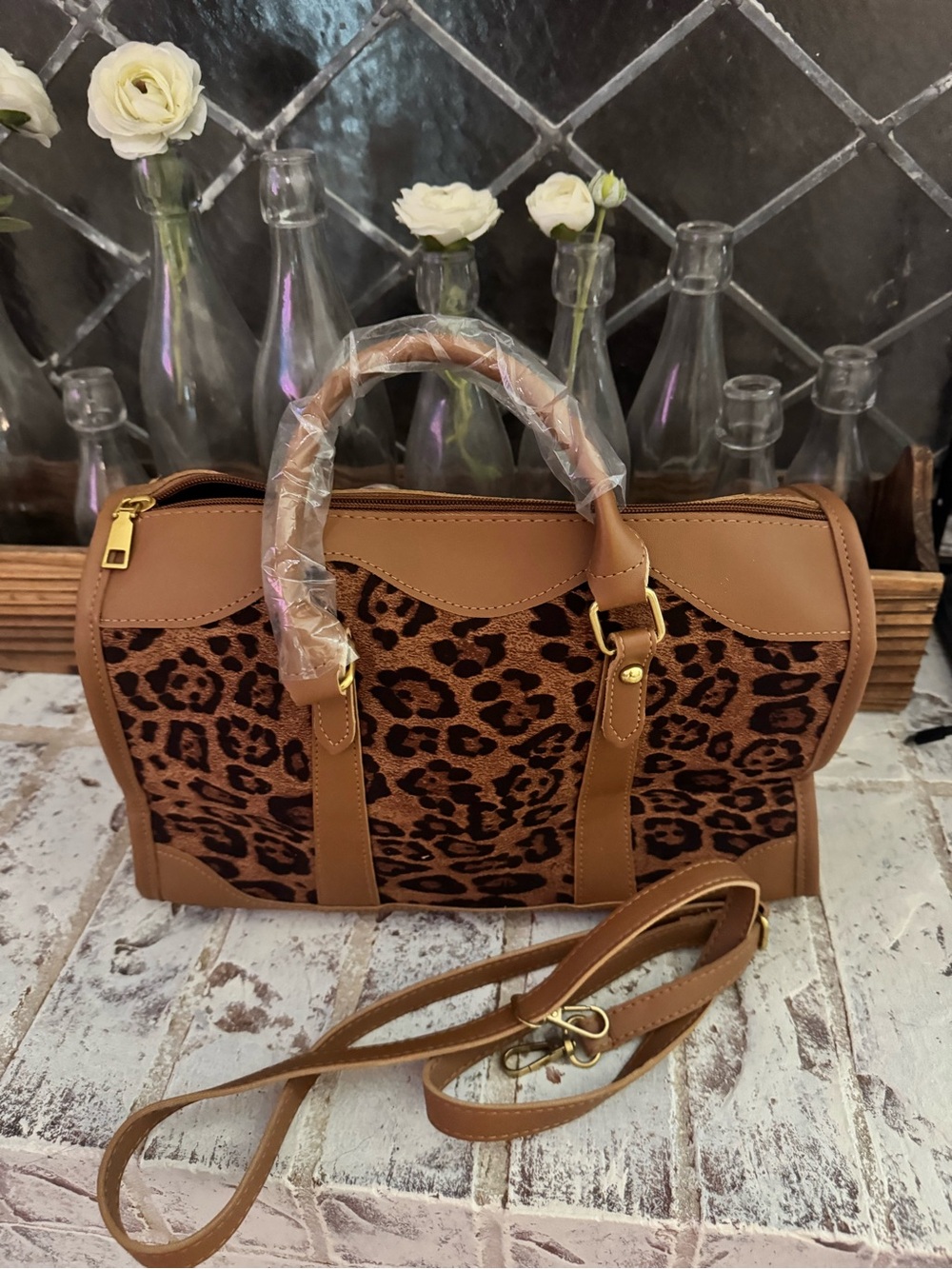 NWOT Leopard Print Satchel Handbag in Brown